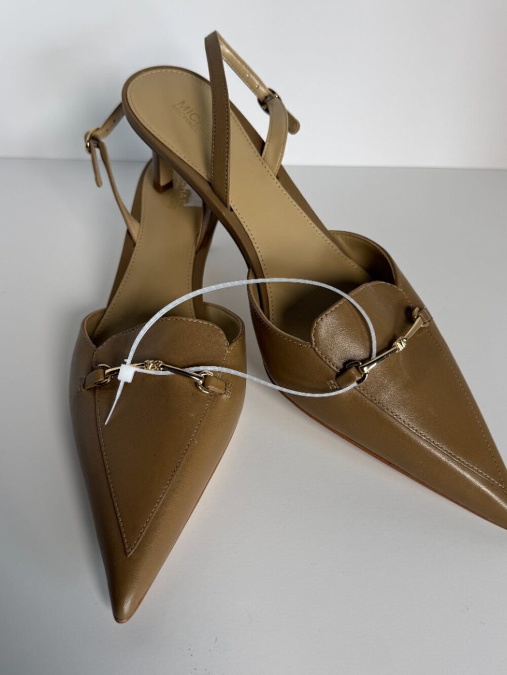 Michael Kors Lena Sling Pumps Natural Sz 9.5M Horsebit Hardware NWOT